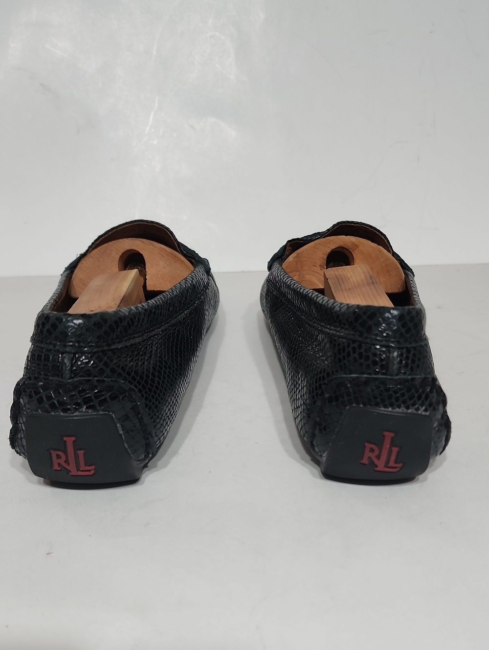 Lauren Ralph Lauren Navy Blue Camila Croc-Embossed Leather Penny Loafers Sz 11B - Picture 4 of 12